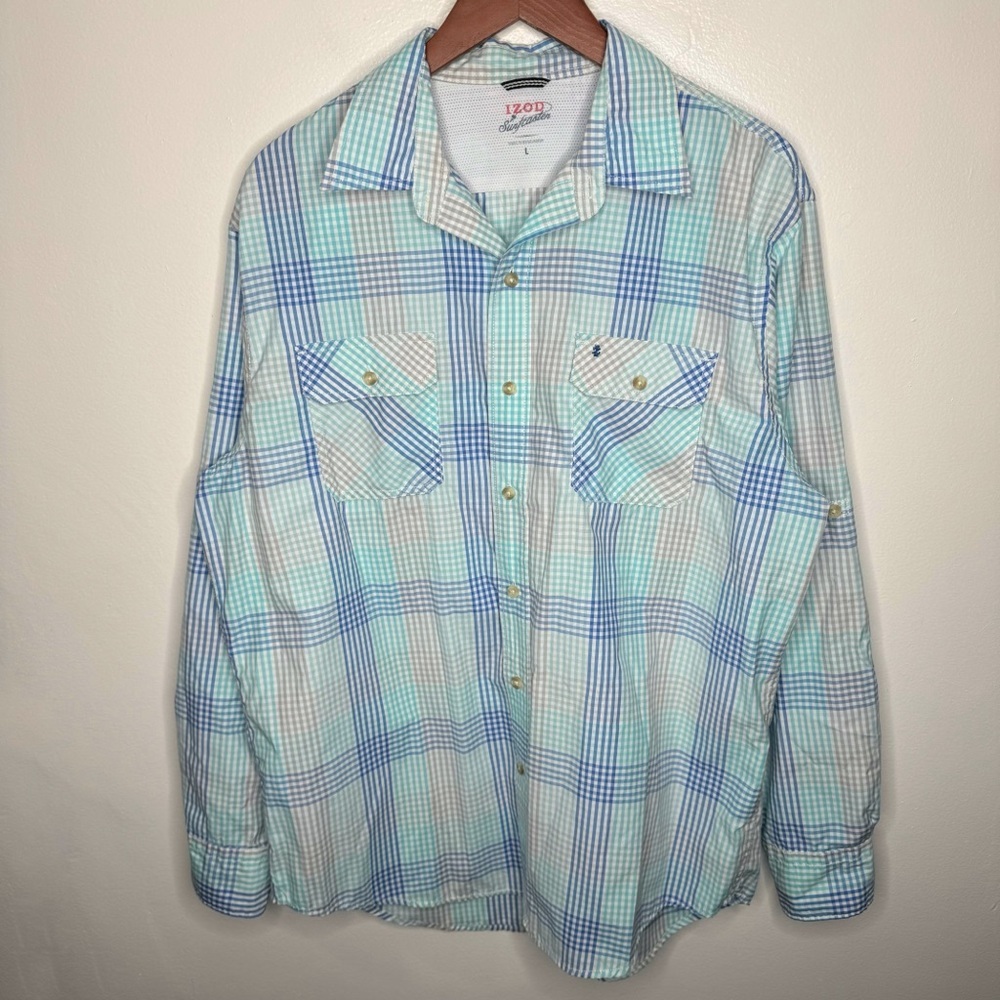 IZOD Surfcaster Long Sleeve Button Down Shirt Size L